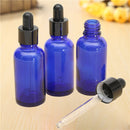 3pcs Empty Blue Glass Essential Oil Bottles Refillable Container with Dropper 30ml