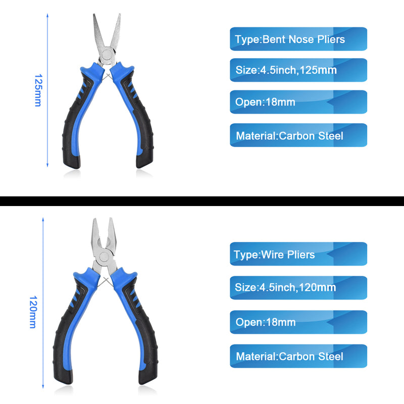 NEWACALOX 8Pcs 4.5inch Precision Pliers Set Mini Pliers Diagnoal Pliers Wire Cutting Long Nose Pliers Jewelry Making DIY Hand Tool Kit