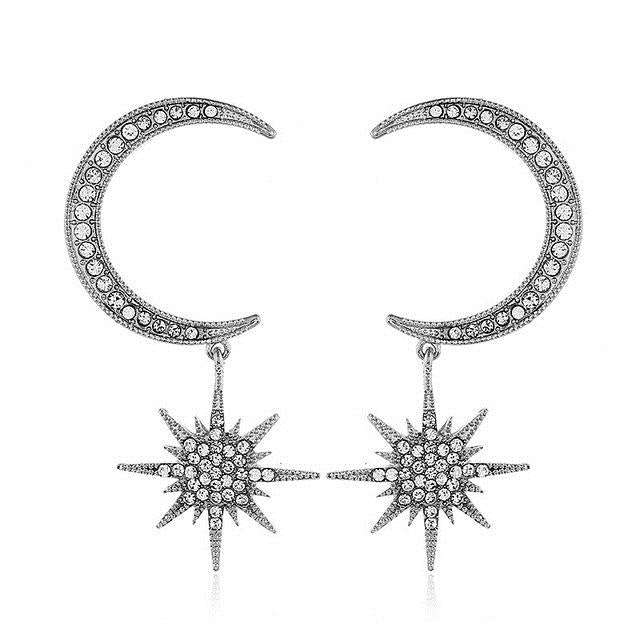 Fashion Moon Stars Six Mans Stars Full Diamond Cool Earring Set
