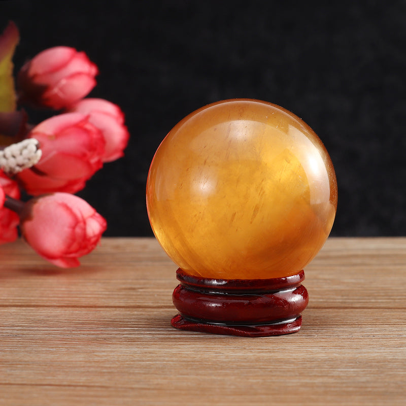 40mm Crystal Ball With Base For Home Decorations Yellow Natural Stones Specimen