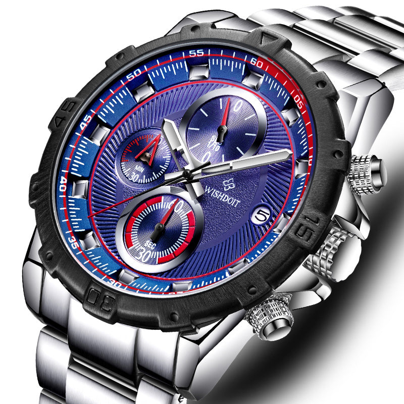 WISHDOIT WSD-018 Men Watch Luxury Sport Stainless Steel Strap Male Quartz Watch