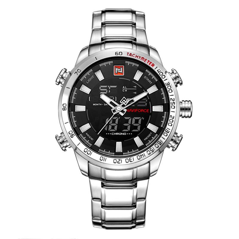 NAVIFORCE NF9093 Fashion Men Dual Display Watch Multifunction Stainless Steel Quartz Watch