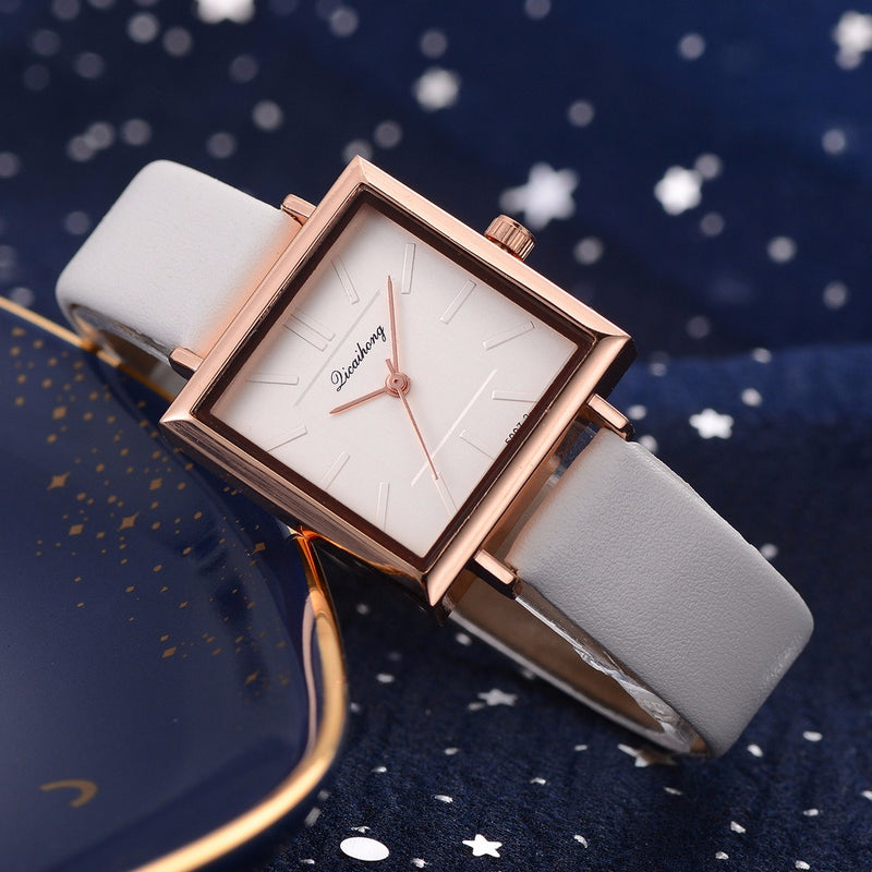 Simple Square Dial PU Leather Strap Women Fashion Ladies Dress Bracelet Quartz Watch