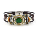 Retro Unisex Multilayer Stainless Steel Beads Bracelet Ethnic Rhinestone Geometric Leather Bracelet