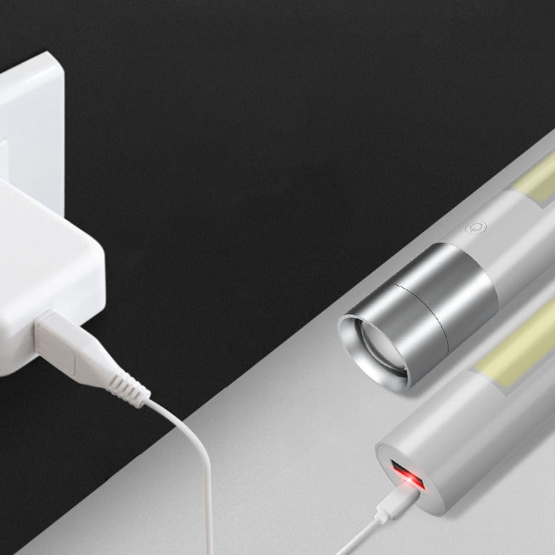 Mentch X7 T6/XPE 15W 4Modes Zoomable USB Rechargeable Waterproof Mini LED Flashlight 18650 Flashlight with Side Lamp