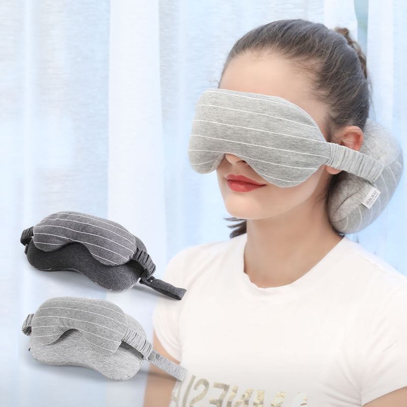 2 In 1 Portable Cotton Neck Pillow Head Cushion Eye Mask Travel Airplane Sleep Rest