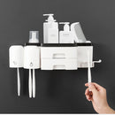 Kitchen Shelf Toothbrush Rack Hole-free Mouthwash Cup Bathroom Wall-mounted 2 Drawers Toothbrush Receptacle Rack + Toothpaste Extruder