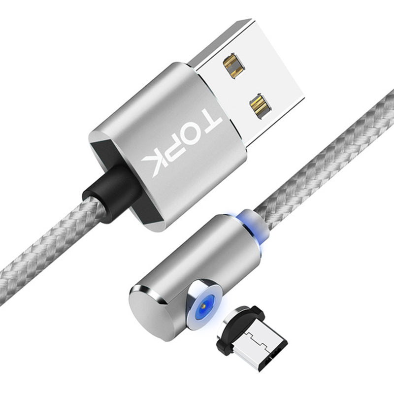 TOPK 2.1A Magnetic Elbow Micro USB  Fast Charging Data Cable For Xiaomi HUAWEI Honor Android Phone