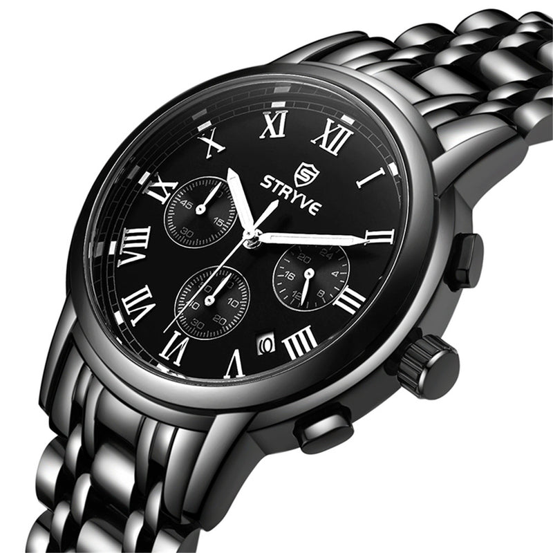 STRYVE S9601 Luminous Display Fashion Stainless Steel Strap Zinc Alloy Case 24hours Display Men Quartz Watch