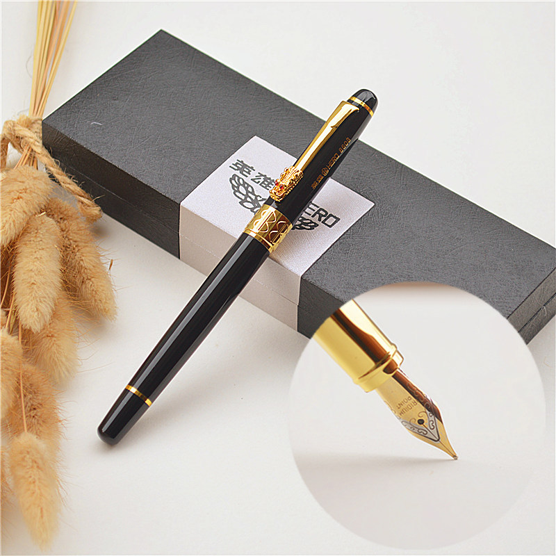 Hero 8608 Luxurious Business Fountain Pen 0.7mm Nib Full Metal Chinese Dragon Writing Pen Signing Pen Office School Stationery Supplies Gift for Friends Families