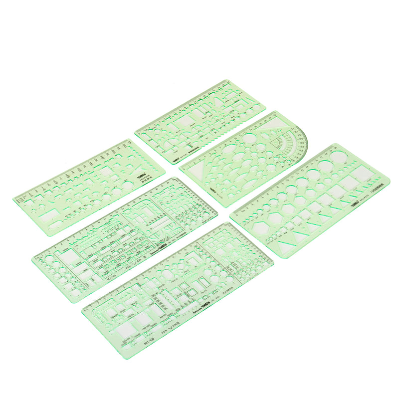 6Pcs/Set Circles Squares Geometric Formwork Drawing Templates Angle Ruler Stencil Measuring