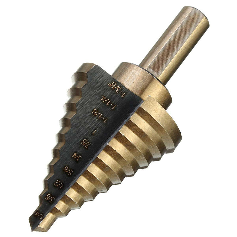1/4 to 1-3/8 Inch HSS Cobalt Step Drill Bit Universal Shank Multiple Hole