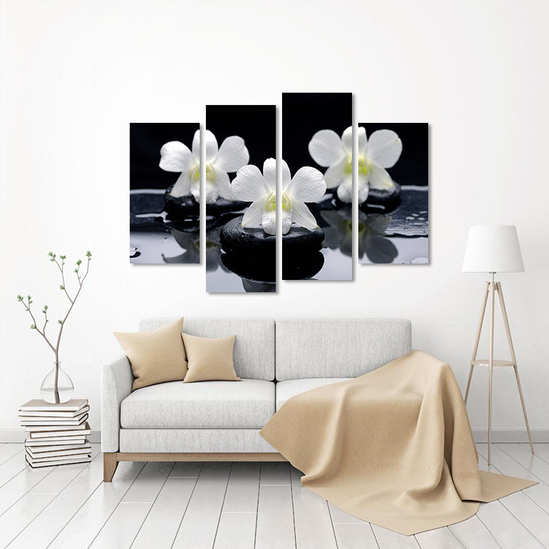 Miico Hand Painted Four Combination Decorative Paintings Three Flowers Wall Art For Home Decoration