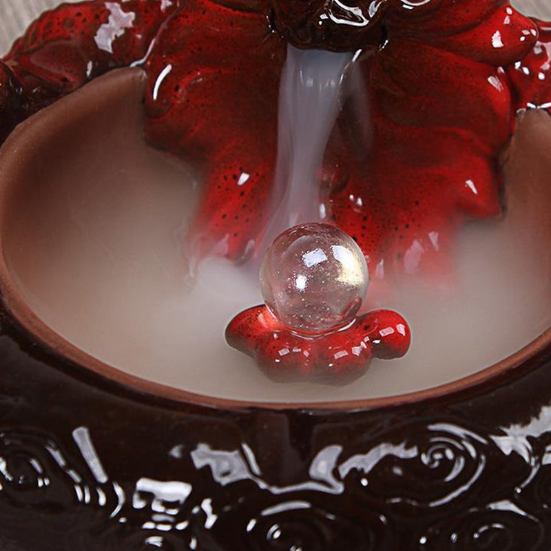Ceramic Dragon Backflow Incense Cone Burner Incense Holder Ashtray Fragrant Censer w/ Clear Bead Decor