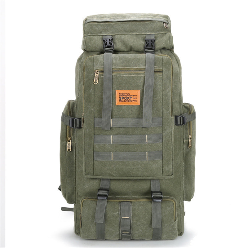 80L Large Capacity Outdoor Military Hiking Canvas Backpack Rucksack Travel Bags