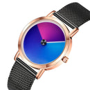 SANDA P1031 Fashion 3D Colorful Gradient Dial Steel Leather Strap Men Quartz Watch
