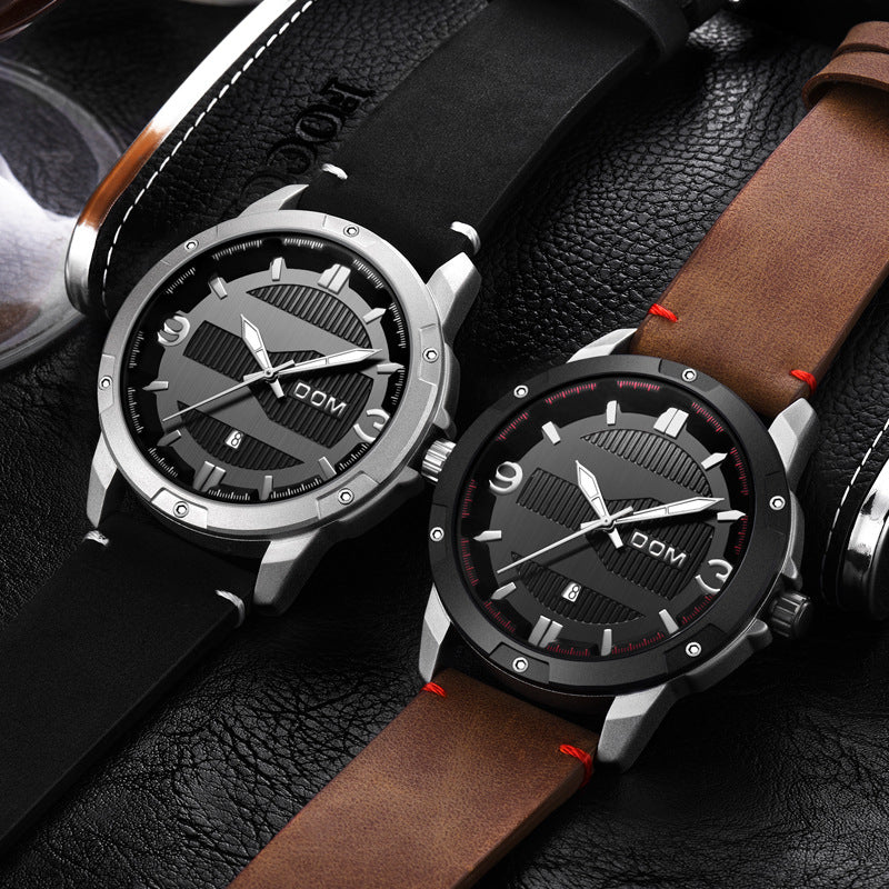 DOM M-1219 Fashion Men Watch Waterproof Luminous Date Display Leather Straps Quartz Watch
