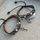 1 Pair Trendy Lock and Key Pendant Lover's Charm Leather Couple Bracelet Valentine's Day Gift