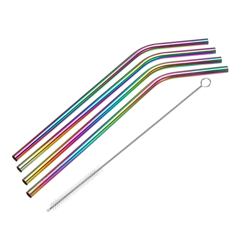 Stainless Steel Drinking Straws Rainbow Multi-colored Straw Reusable Drink Straw with Cleaning Brush