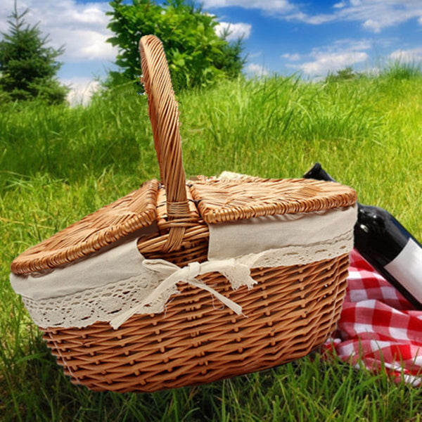 Wicker Hand Camping Picnic Storage Baskets Shopping Hamper with Lid Handle