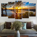 5 Panel Canvas Painting Sunset Lake Tree Seascape Landscape Poster Paintings Wall Art Decor Picture