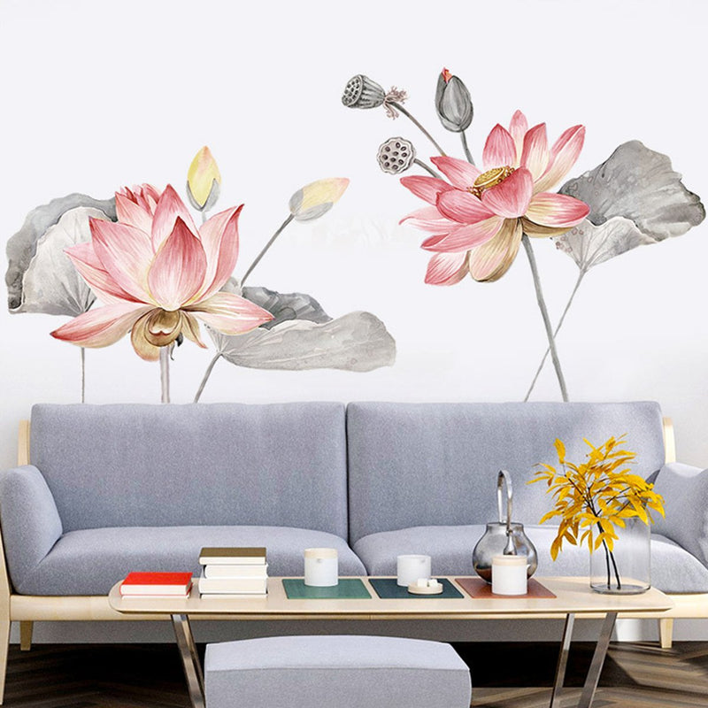 Lotus Flower Wall Poster Vinyl Wall Sticker Removable Room Home Decor Chinese Style