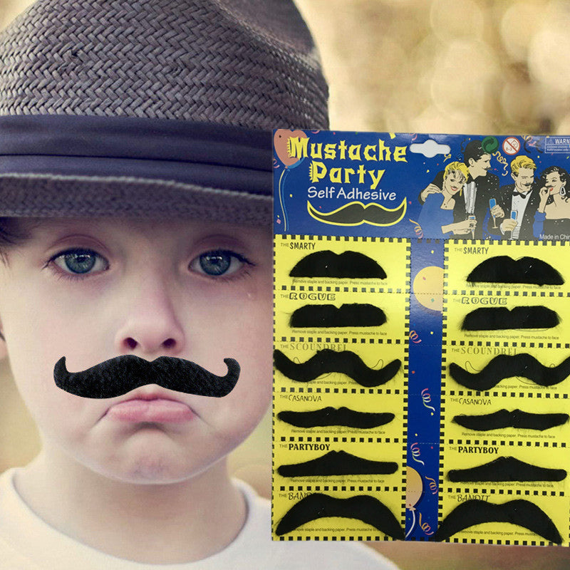 12Pcs Halloween Fake Self-Adhesive Stick-On Mustache Decorations Disguise Novelty Toys Set
