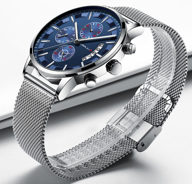 CRRJU 2261 Mesh Steel Strap Men Fashion Dial Simple Style Luminous Display Quartz Watch