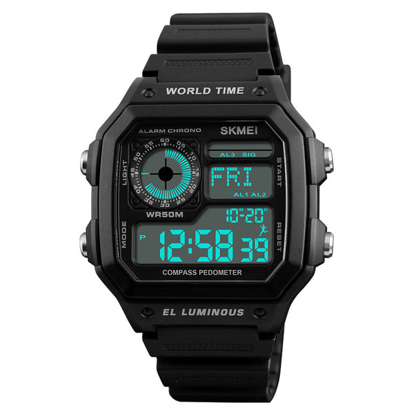 SKMEI 1373 Countdown Compass Waterproof LED Digital Watch Sports Style Men Wrist Watch