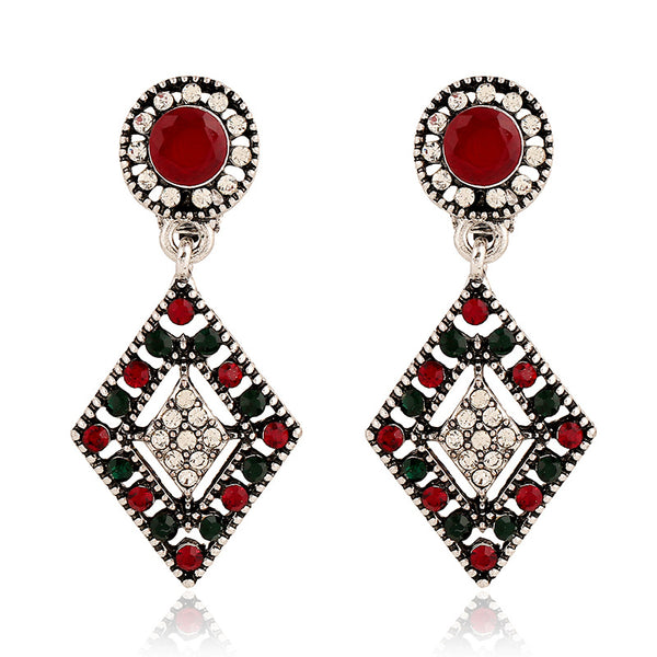 African Hallow Rhineston Ear Drop Earring Retro Shiny Diamond Earrings For Women