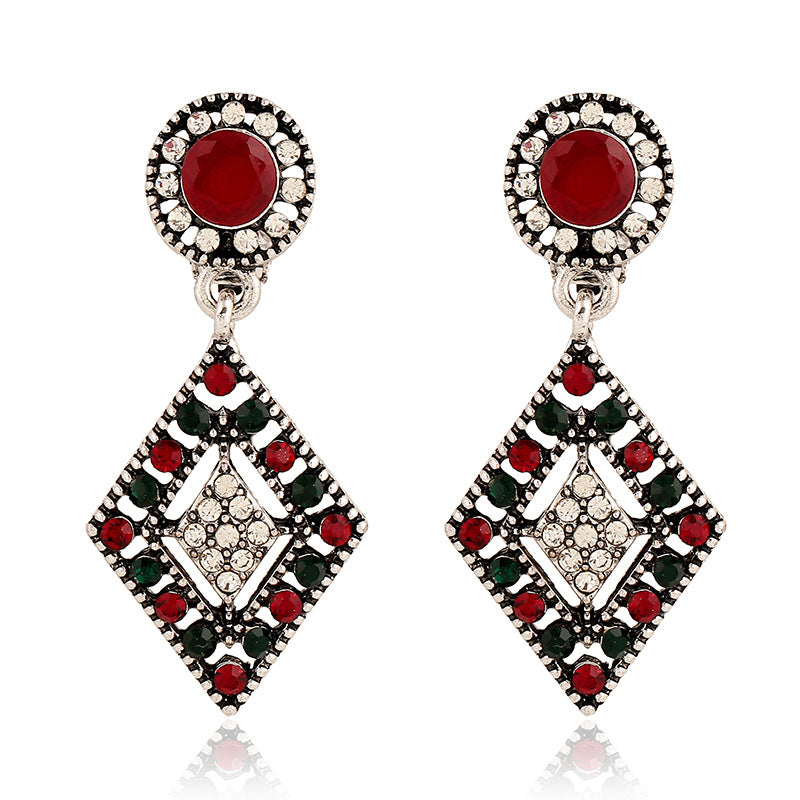 African Hallow Rhineston Ear Drop Earring Retro Shiny Diamond Earrings For Women