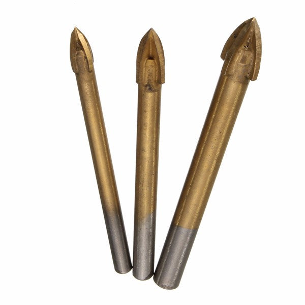 3pcs 6/8/10mm Titanium Carbide Tile Glass Drill Bit Cross Spear Point Head Drill Bits