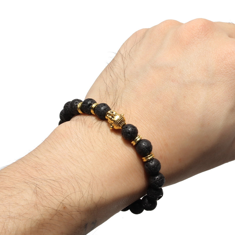 2Ppcs Natural Black Lava Stone Beaded Bracelet Handmade Unisex Bracelets Set