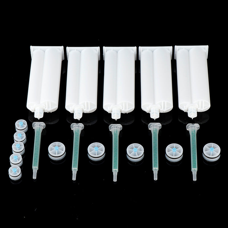 5Pcs/set 50ml 2:1 AB Glue Tube Dual Glue Cartridge Two Component Dispenser Tube with Mixing Tube Mixing Syringe for Industrial Glue Applicator