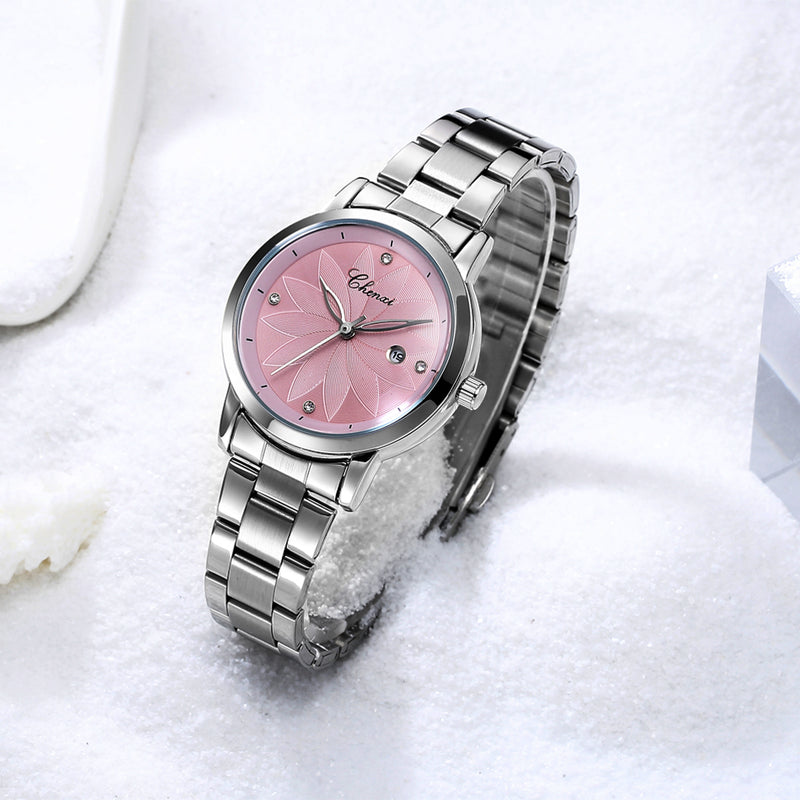 CHENXI 303L Luxury Flower Dial Case Ladies Watches Stainless Steel Strap Quartz Watches