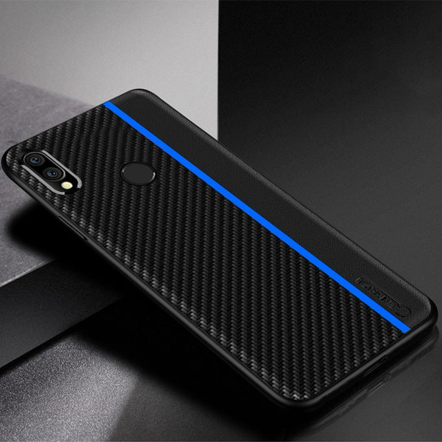 Bakeey Shockproof Carbon Fiber Soft Silicone Edge PU Leather Protective Case for Xiaomi Redmi Note 7 / Redmi Note 7 Pro