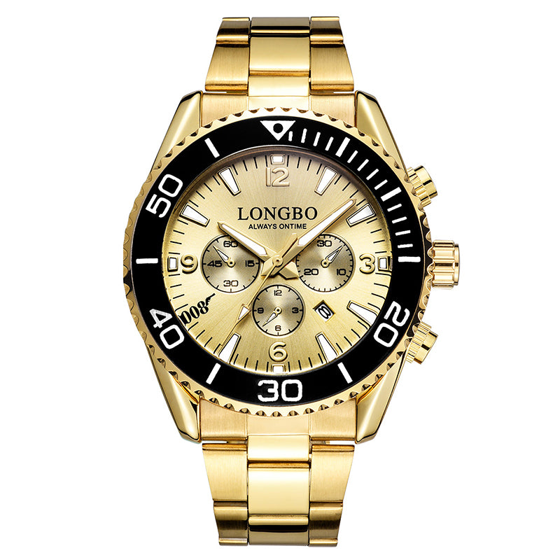 LONGBO 80523 Fashion Full Steel Luminous Display Waterproof Business Style Men Quartz Watch