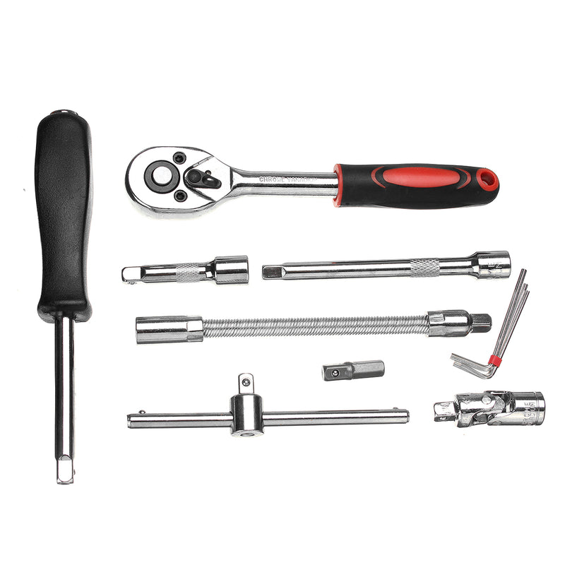 53Pcs 1/4" Drive Socket Ratchet Wrench Combo Bit Set Car Motorcycle Repair Hand Tool Kit