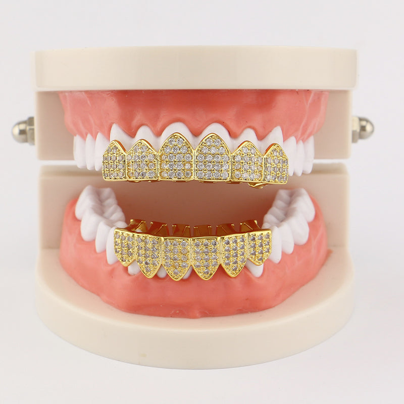 Gold-plated Diamond Braces Geometric Rhinestone Metal Denture Grillz Teeth Jewelry