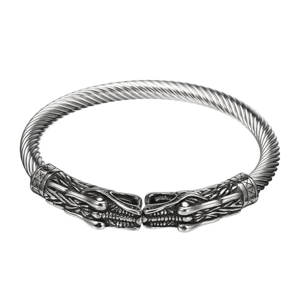 Vintage Double-Headed Dragon Bracelet Trendy Adjustable Stainless Steel Bracelet Men's Jewelry