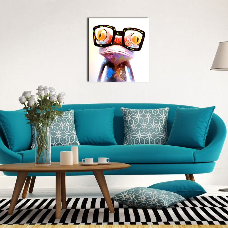 Miico Hand Painted Oil Paintings Animal Modern Art Happy Frog With Glasses On Canvas Wall Art For Home Decoration 20x20cm