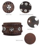 Punk Adjustable Zinc Alloy Cross Double Genuine Leather Bracelet for Men
