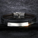 Double Black Stainless Steel Men's Leather Bracelet