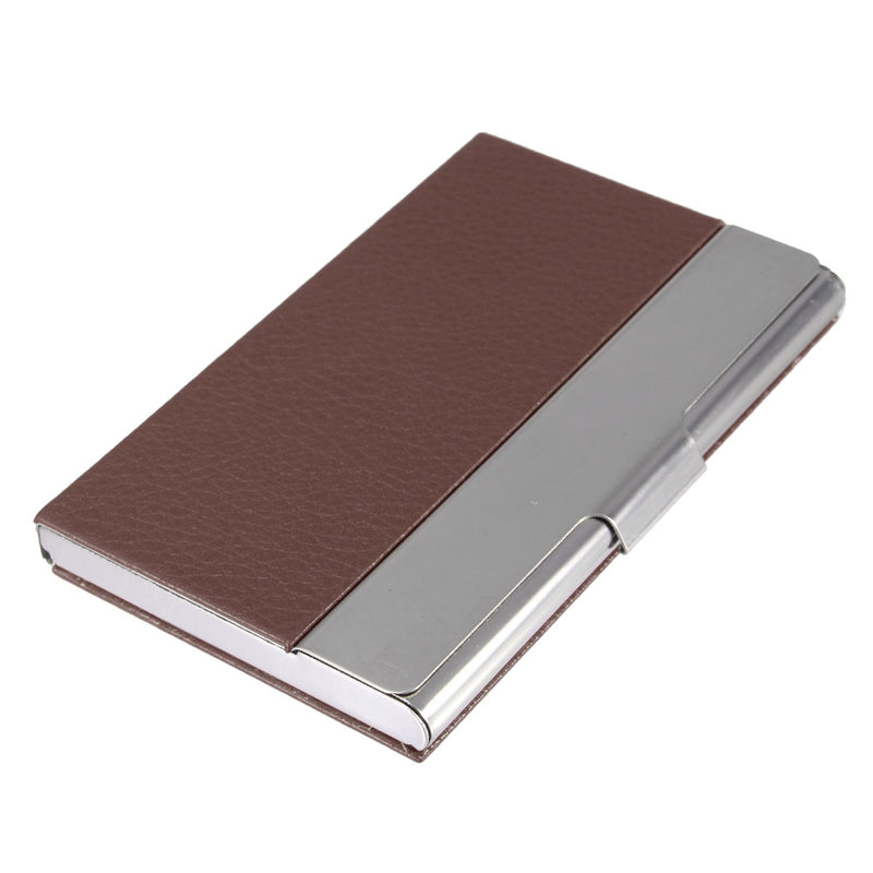 Leather Business Credit ID Name Card Holder Plaid Pattern Metal Frame Case Card Box For Office Supplies