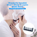 Minleaf ML-HR Men's Razor Blade Refills 5-Layers for Sensitive Skin with Precision Trimming, 8 Count Air-tight Package