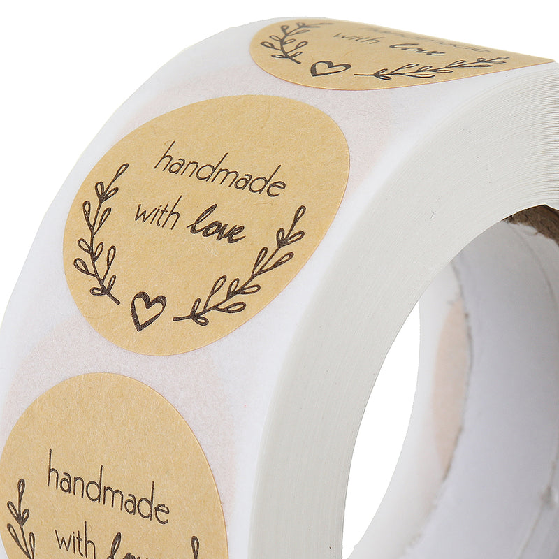 500PCS Kraft Paper Handmade With Love Sticker DIY Gifts Wrap Cookies Packaging Stickers