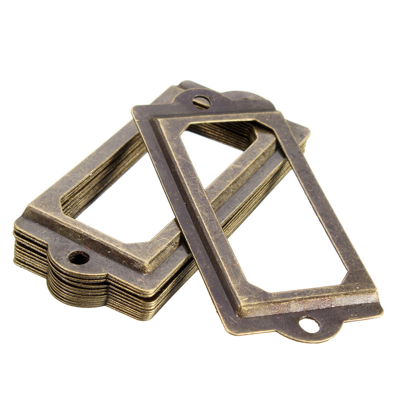 12Pcs Antique Brass Metal Label Pull Frame Handle File Name Card Holder For Furniture Cabinet Drawer Case