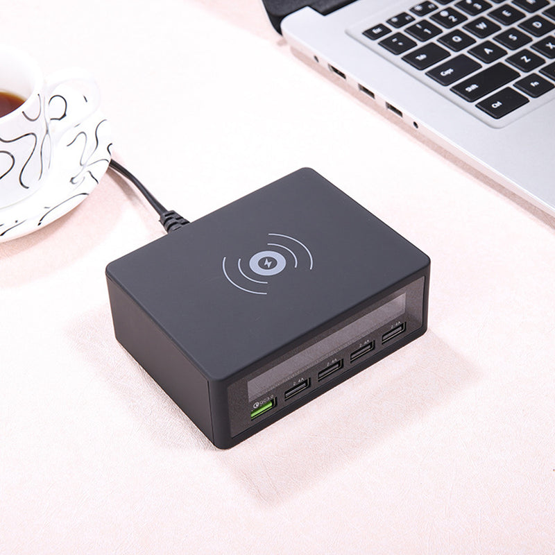 50W LCD Digital Display USB Charger 5 Port High Power Fast Charge USB Smart Charger Wireless Charging QC3.0