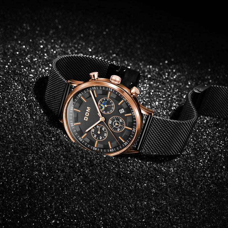 DOM 1296GK Fashion Men Watch 3ATM Waterproof Luminous Display Large Dial Quartz Watch