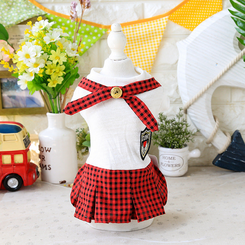 Summer Pet skirts for Small Size Dogs With Gold Buckle Plaid Student Style Fashion Pet Dog Skirt